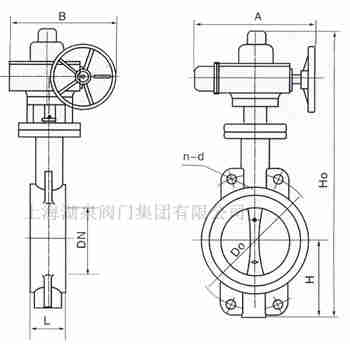 對夾式電動蝶閥外形尺寸，安裝圖